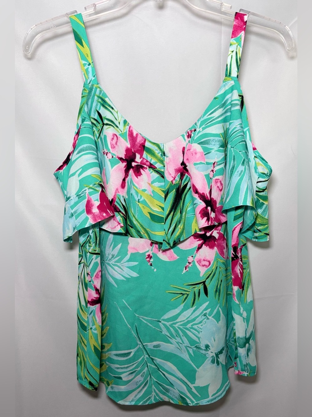 7th Avenue New York & Company Ruffled Cold Shoulder Floral Sleeveless Top
